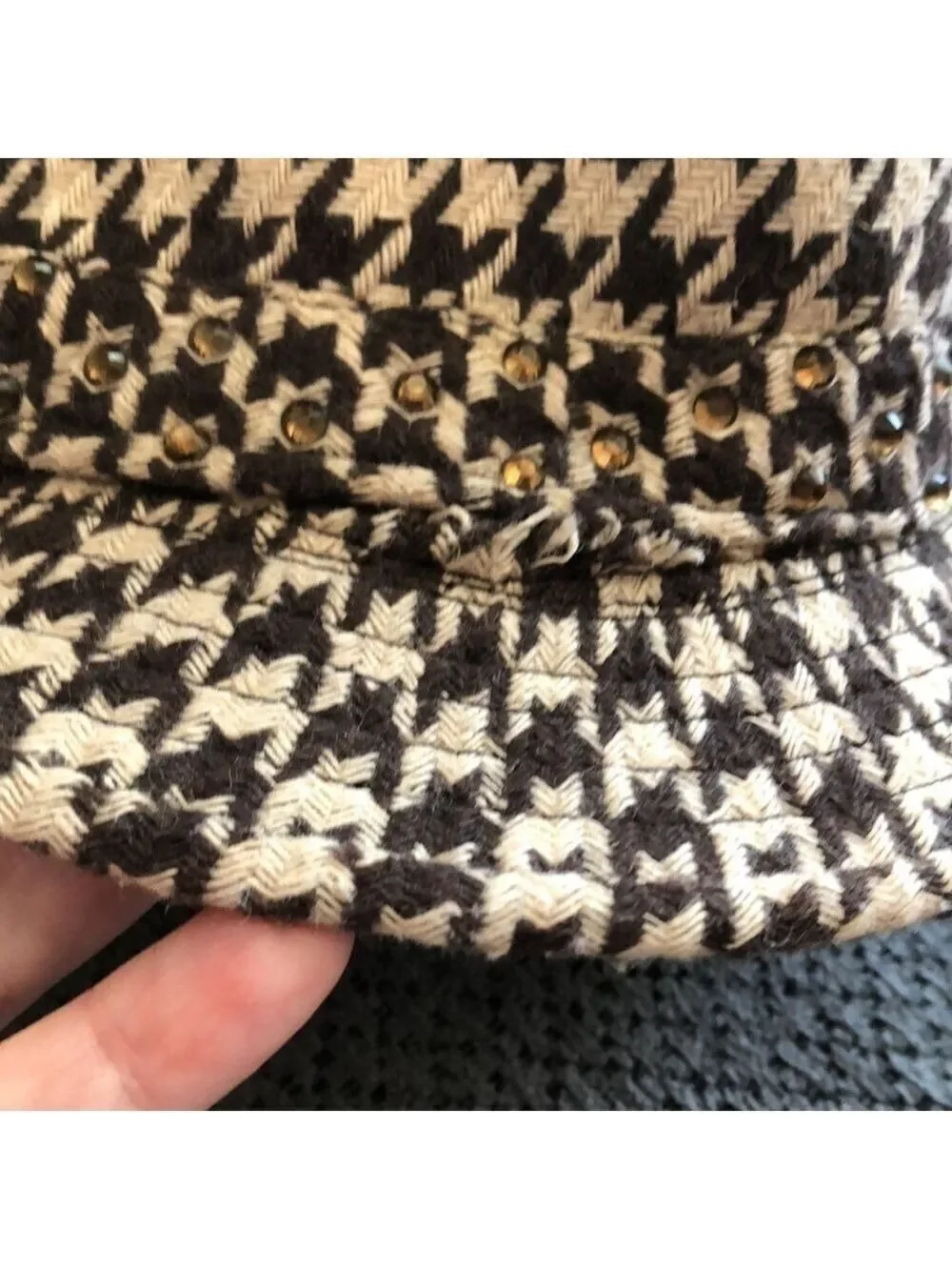 BROWN and beige houndstooth Fedora.
